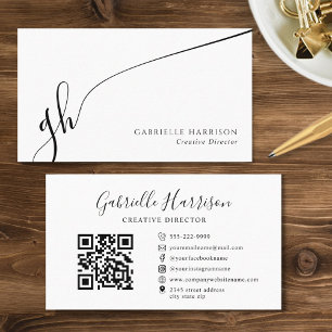 Modern Elegant Script Monogram Initials QR Code Business Card