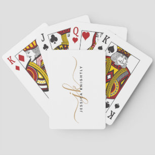 Modern Elegant Script Monogram Initials White Gold Playing Cards