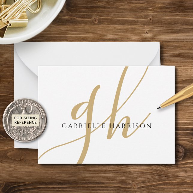 Modern Elegant Script Monogram Name Black Gold Card (Creator Uploaded)