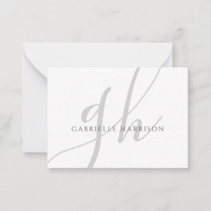 Modern Elegant Script Monogram Name Silver Grey Card
