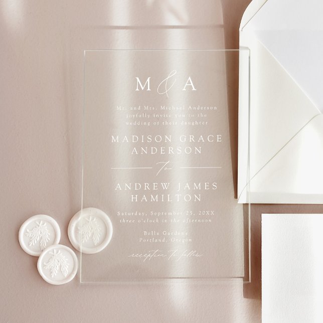 Modern Elegant Script Monogram Wedding Acrylic Invitations (Creator Uploaded)