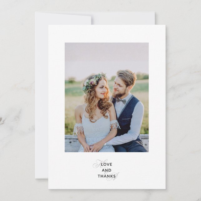 Modern Elegant Script Monogram Wedding Photo  Thank You Card (Front)