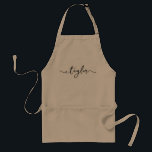 Modern elegant script name custom standard apron<br><div class="desc">Make a lasting impression at your botanical succulent workshop or cooking class with our Modern Elegant Script Name Custom Adult Aprons. These personalised khaki aprons are the perfect giveaway for your guests, adding a touch of elegance to their experience. The aprons feature a modern and elegant script font that can...</div>