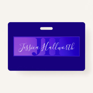 Modern Elegant Script Name & Monogram Ombre Purple ID Badge