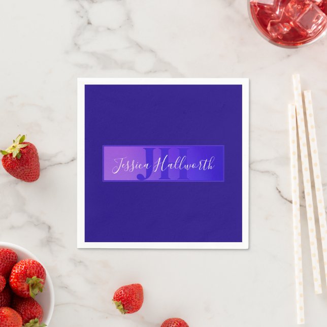 Modern Elegant Script Name & Monogram Ombre Purple Napkin (Insitu)