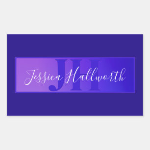 Modern Elegant Script Name & Monogram Ombre Purple Rectangular Sticker