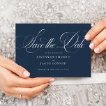 Modern Elegant Script Navy Blue Save The Date<br><div class="desc">Modern Elegant Script Navy Blue Save the Date features a large,  bold script and elegant styling.</div>
