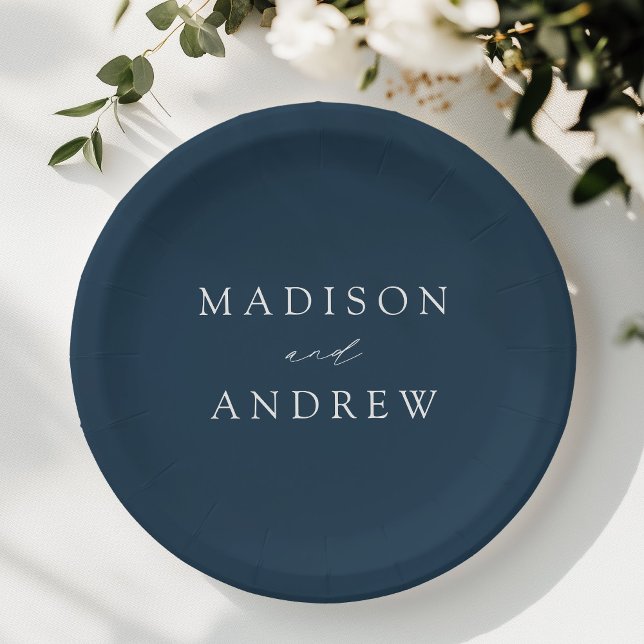 Modern Elegant Script Navy Wedding Paper Plate (Creator Uploaded)