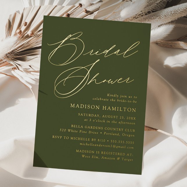 Modern Elegant Script Olive Green Bridal Shower (Creator Uploaded)