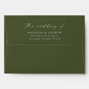 Modern Elegant Script Olive Green Wedding Envelope