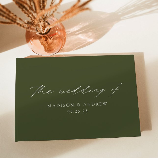 Modern Elegant Script Olive Green Wedding Guest Book (Creator Uploaded)