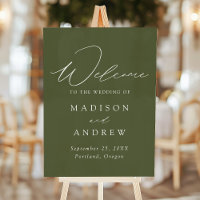 Modern Elegant Script Olive Green Wedding Welcome