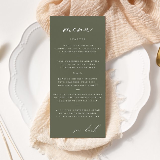 Modern Elegant Script Olive Wedding Menu (Creator Uploaded)