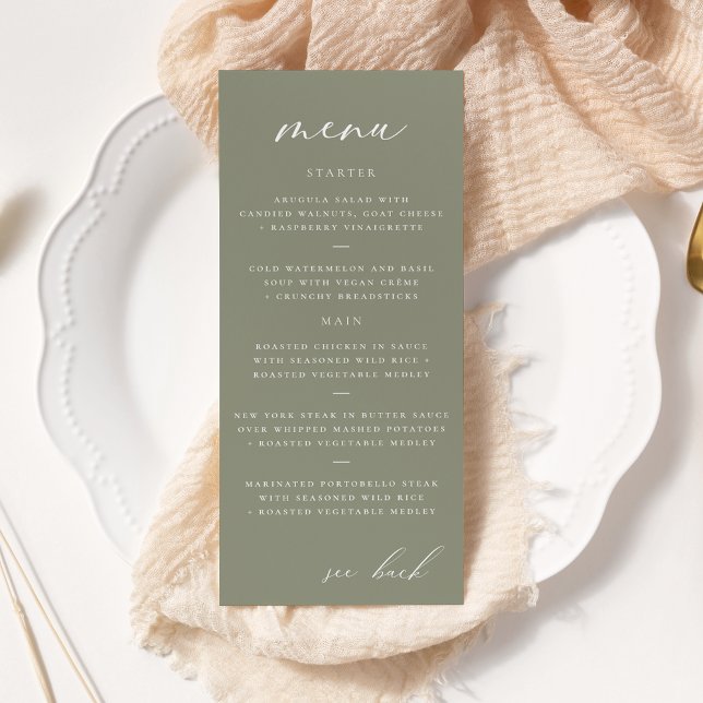 Modern Elegant Script Olive Wedding Menu (Creator Uploaded)