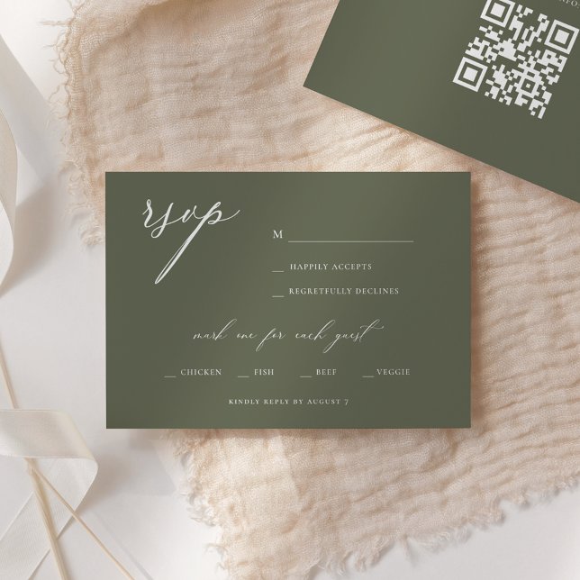 Modern Elegant Script Olive Wedding RSVP Invitation (Creator Uploaded)