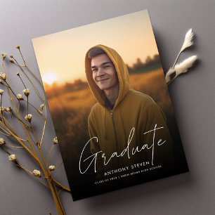 Modern Elegant Script Overlay Photo Graduation Announcement