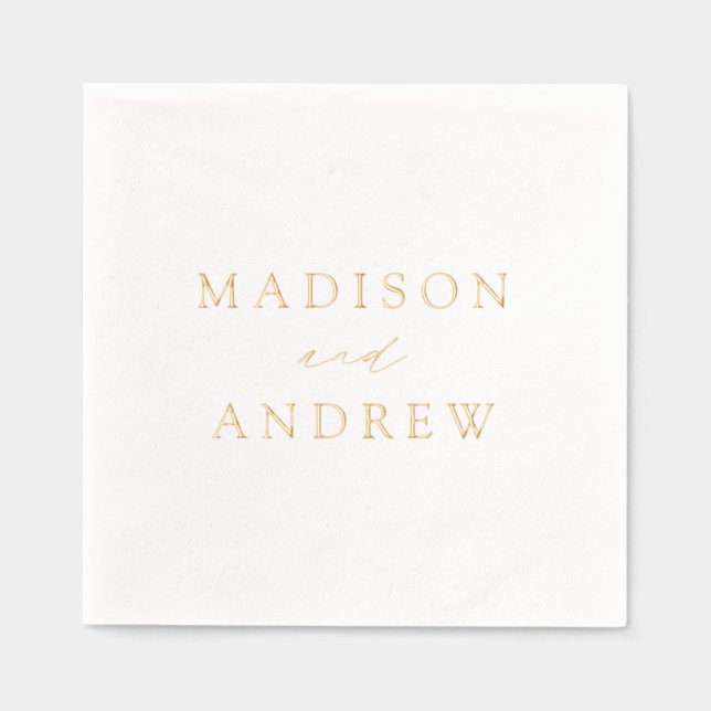 Modern Elegant Script Personalised Wedding Foil Napkins (Front)