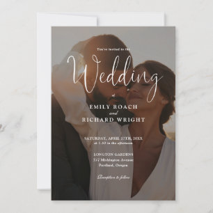 Modern Elegant Script Photo All In One Wedding Invitation
