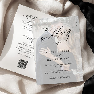 Modern elegant script photo all in one wedding invitation