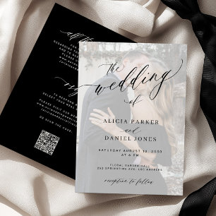 Modern elegant script photo all in one wedding invitation