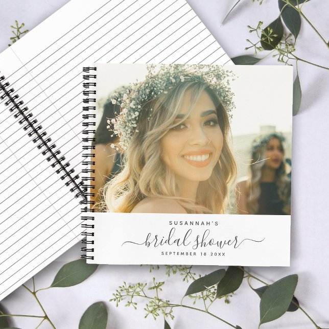 Modern Elegant Script Photo Bridal Shower Guest Notebook (Creator Uploaded)