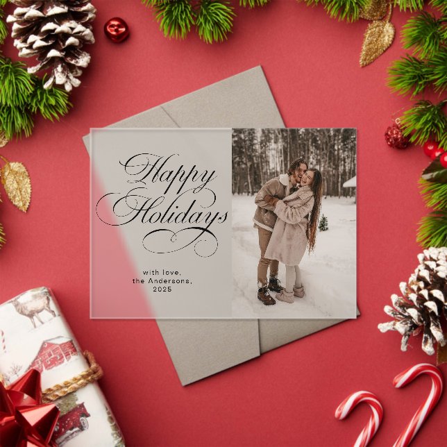 Modern Elegant Script Photo Collage Christmas Card Acrylic Invitations (Insitu (Holiday))