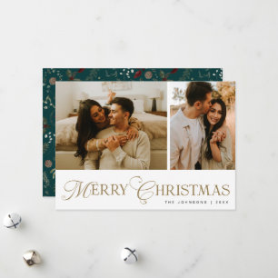 Modern Elegant Script Photo Collage Christmas Holiday Card