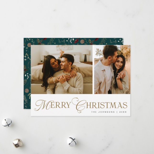 Modern Elegant Script Photo Collage Christmas Holiday Card (Front/Back In Situ)