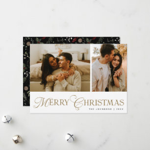 Modern Elegant Script Photo Collage Christmas Holiday Card