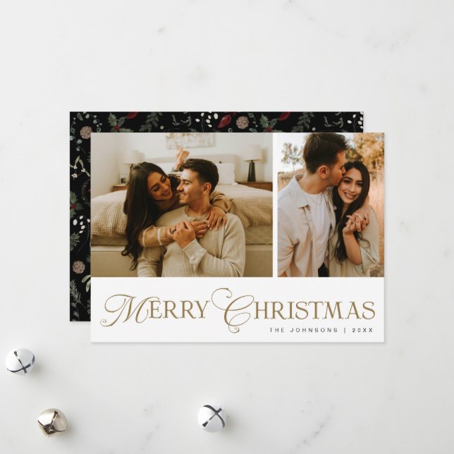 Modern Elegant Script Photo Collage Christmas Holiday Card (Front/Back In Situ)