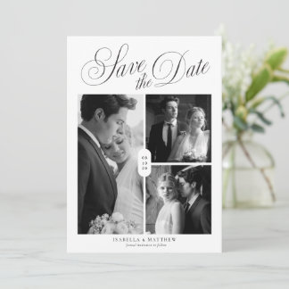 Modern Elegant Script Photo Collage Save The Date