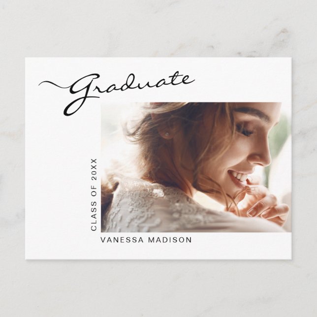 Modern Elegant Script | Photo Grad Announcement Postcard (Front)