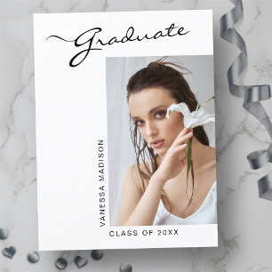Modern Elegant Script Photo Grad Announcement Postcard