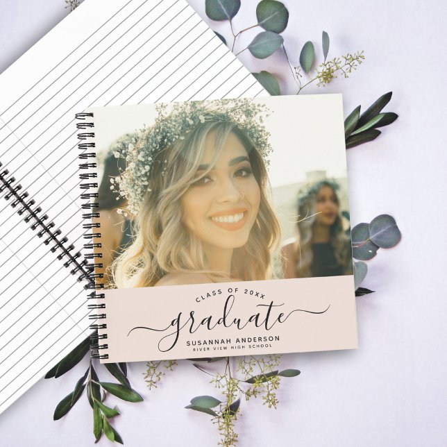 Modern Elegant Script Photo Graduation Guest Notebook (Creator Uploaded)