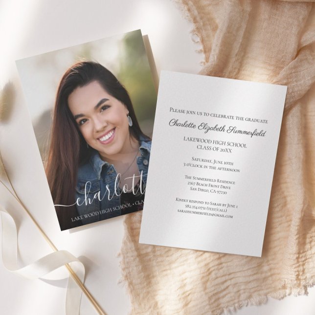 Modern Elegant Script Photo Graduation Invitation (Creator Uploaded)