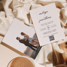 Modern Elegant Script Photo QR code Rsvp Wedding