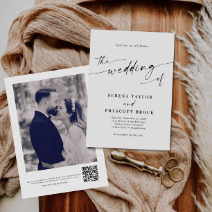 Modern Elegant Script Photo QR Code Wedding Invitation