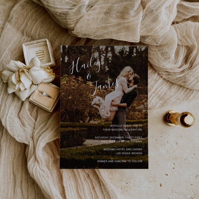 Modern Elegant Script Photo Wedding Invitation (Creator Uploaded)