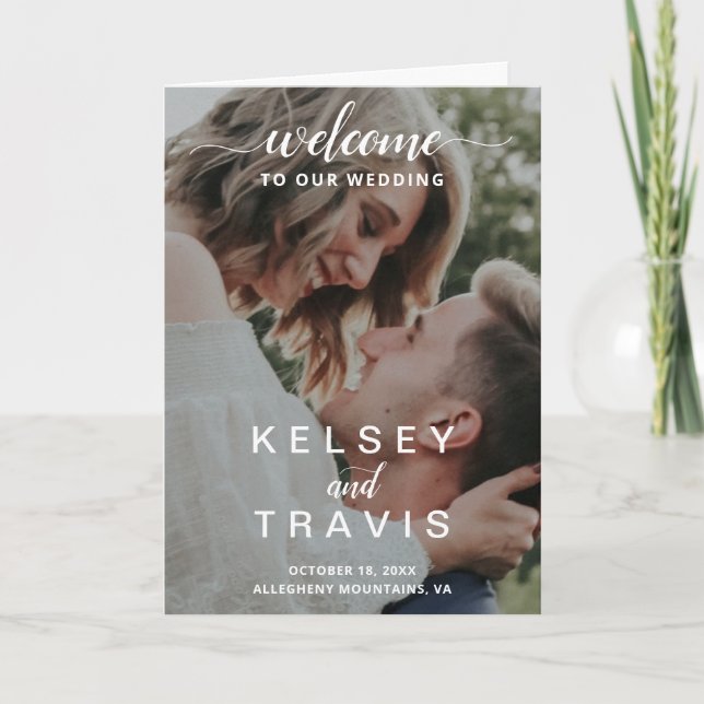 Modern Elegant Script Photo Wedding Programme (Front)