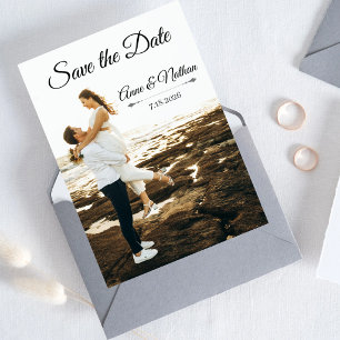 Modern Elegant Script Photo Wedding Save The Date