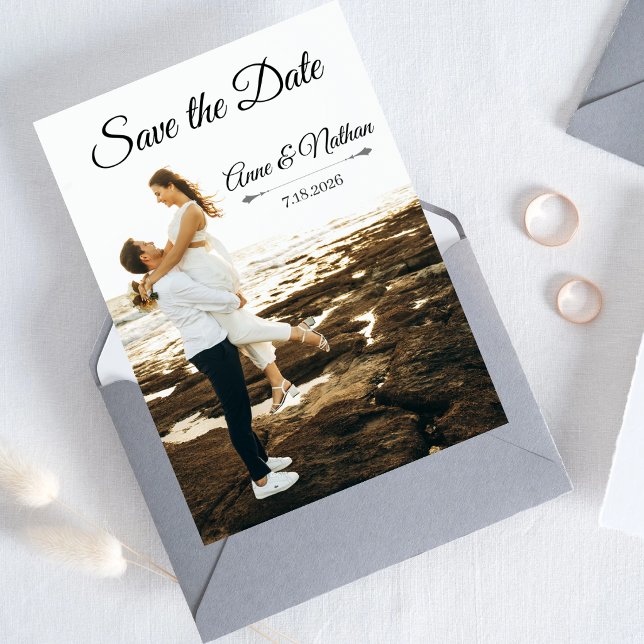 Modern Elegant Script Photo Wedding Save The Date (Creator Uploaded)