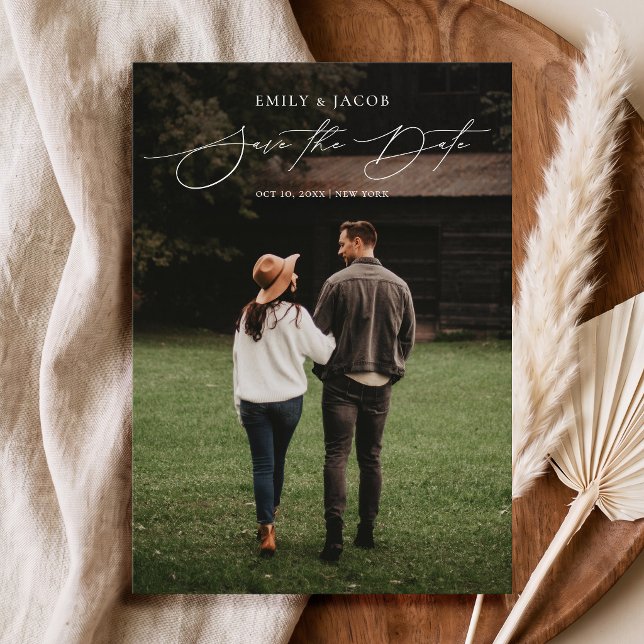Modern Elegant Script Photo Wedding Save the Date (Creator Uploaded)