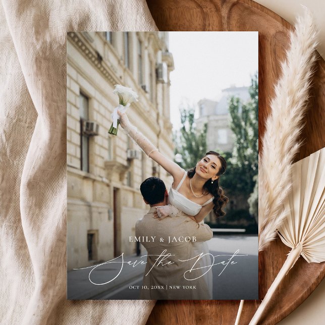 Modern Elegant Script Photo Wedding Save the Date (Creator Uploaded)