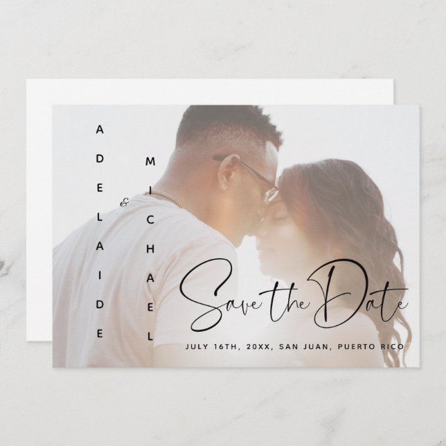 Modern Elegant Script Photo Wedding Save the Date (Front/Back)
