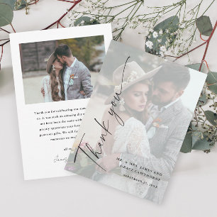 Modern Elegant Script Photo Wedding Thank You Card
