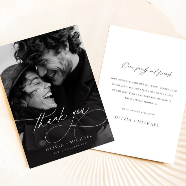 Modern Elegant Script Photo Wedding Thank You Card (Creator Uploaded)