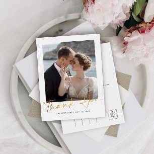  Modern Elegant Script Photo Wedding Thank You Postcard