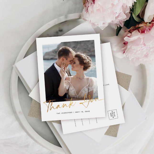  Modern Elegant Script Photo Wedding Thank You Postcard (Creator Uploaded)