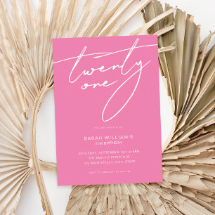 Modern Elegant Script Pink 21st Birthday Party Invitation