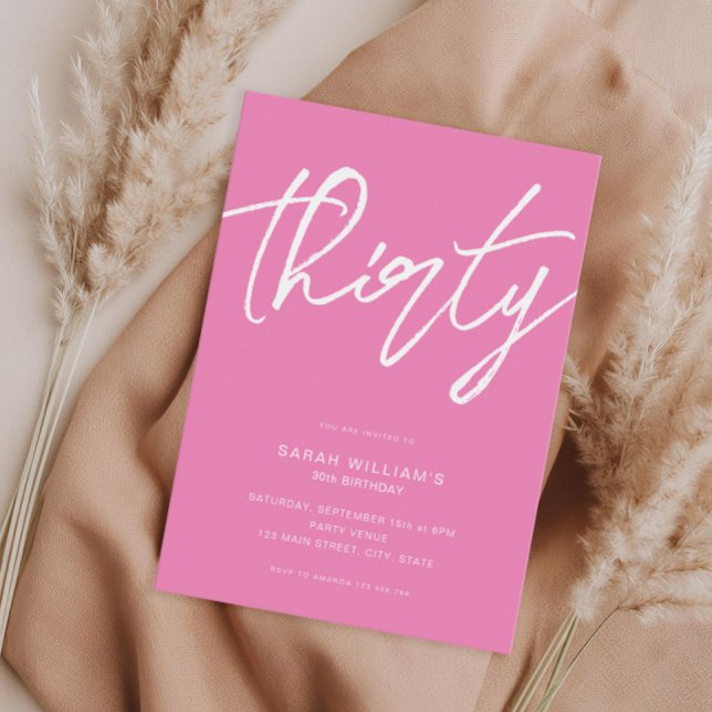 Modern Elegant Script Pink 30th Birthday Invitation (Creator Uploaded)